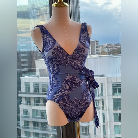 🆕 ZIMMERMANN 🧿 NWOT Wrap-Effect Paisley Print 1PC Swimsuit, Purple, Sz US 2/4 - Picture 12 of 16